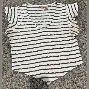 Willow and Root White and Brown Striped Top